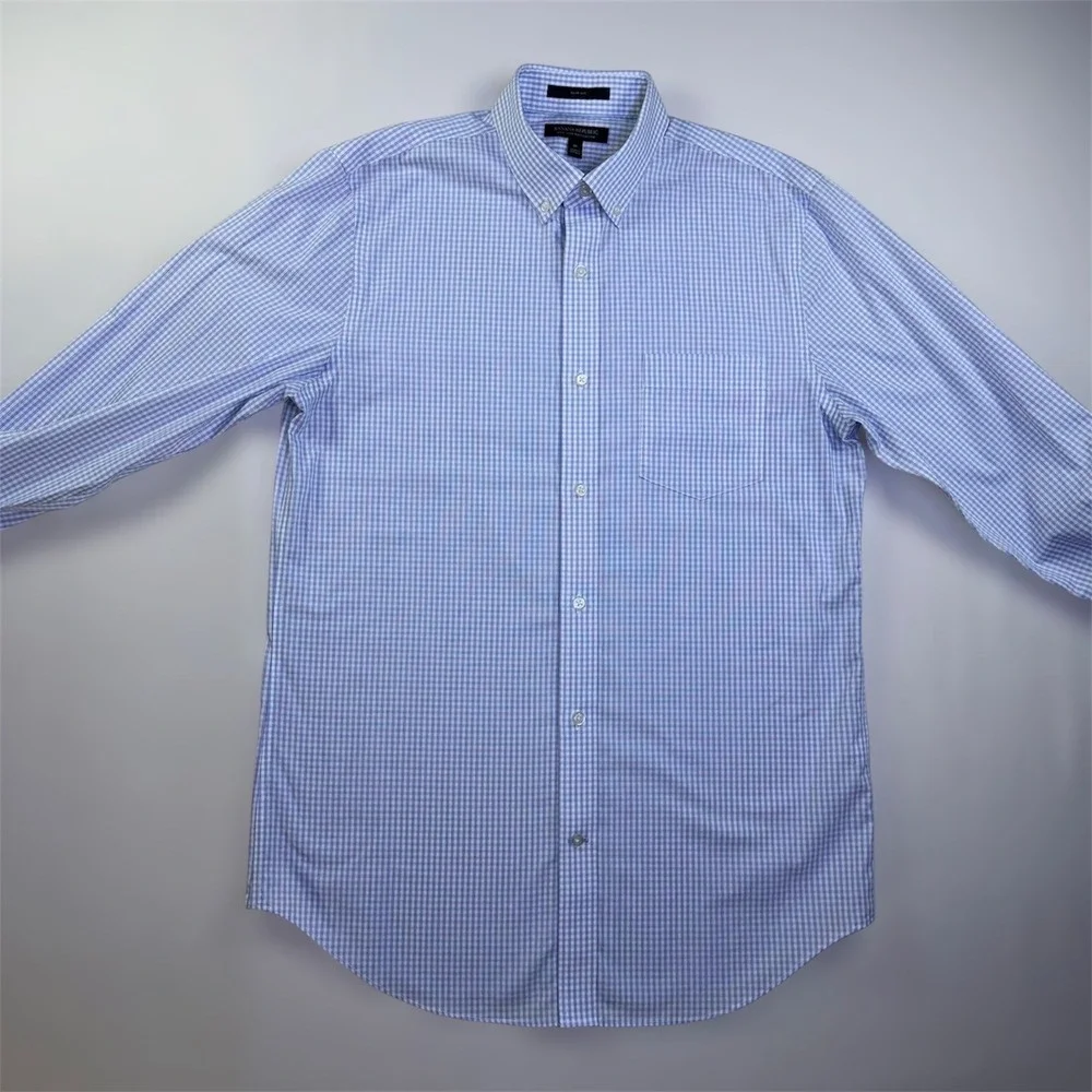 Banana Republic Mens Slim Fit Non-Iron‎ Dress Shirt Blue Gingham Check M 15-15.5